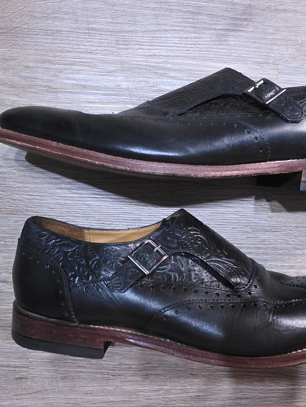 Stacy Adams Madison II Monk Strap Wingtip Dress Shoes Black Paisley Men's 10